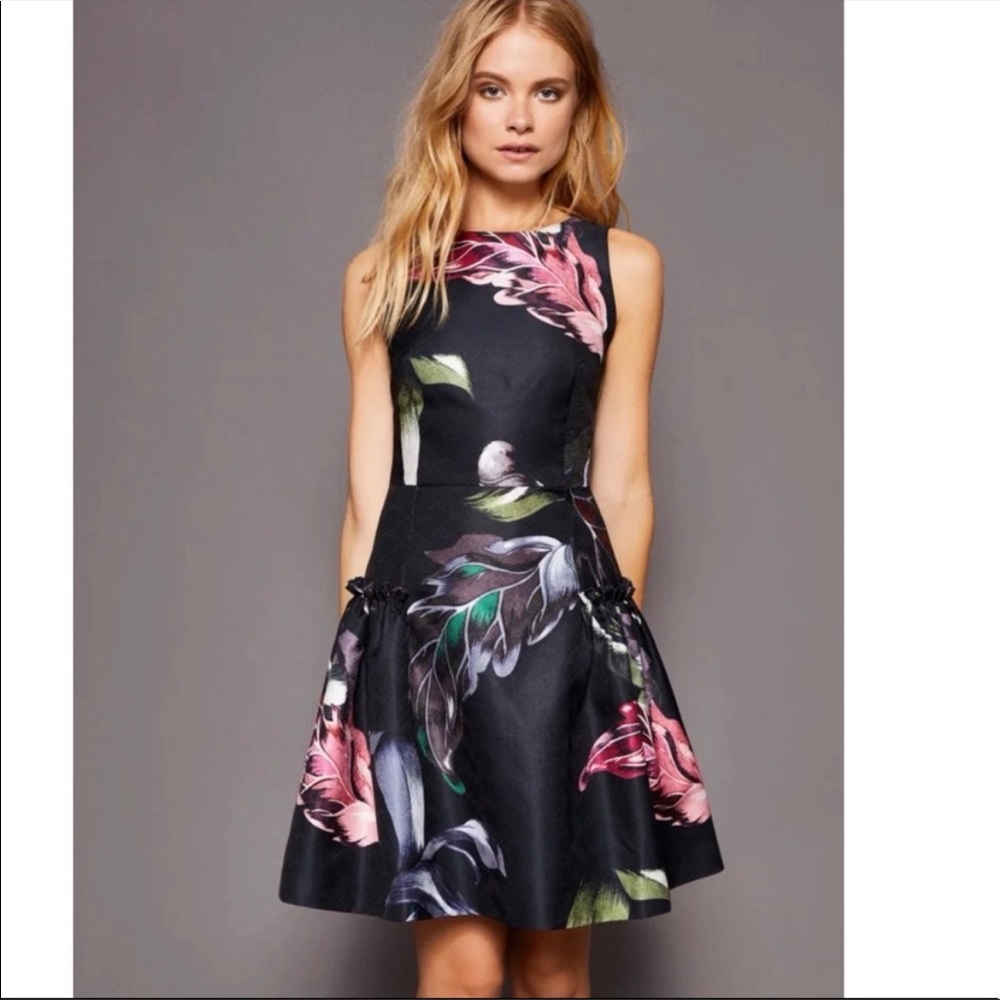 TED BAKER SARAHE FLORAL SKATER DRESS W/ POCKETS SZ 8/10 IS OR TED SZ 3